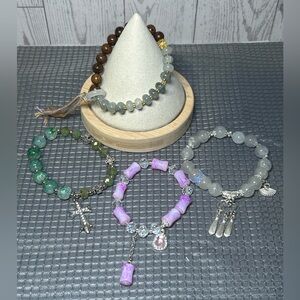 Set of Four Beaded Bracelets with Charms